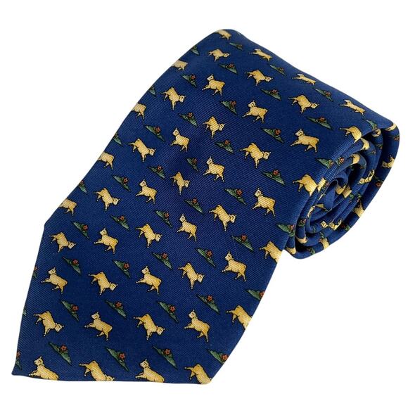 Beaufort de Rack Royal Blue Lamb Themed 100% Silk Neck Tie - Picture 1 of 2